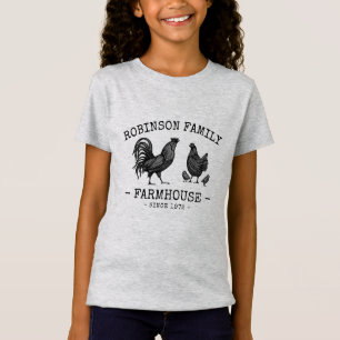 Family Name Farmhouse Hen Chicks Rooster T-Shirt