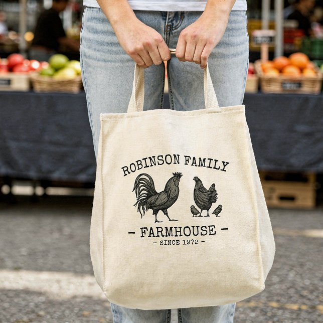 Family Name Farmhouse Hen Chicks Rooster Tote Bag (Creator Uploaded)