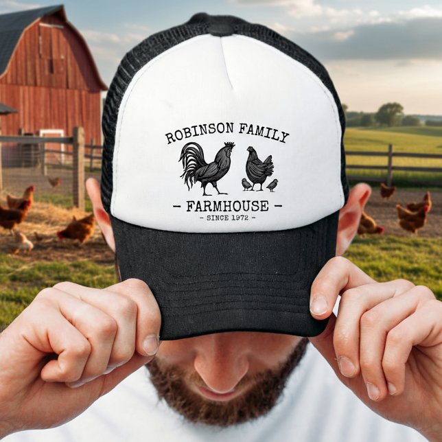 Family Name Farmhouse Hen Chicks Rooster  Trucker Hat (Creator Uploaded)