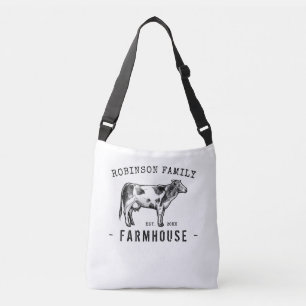 Family Name Farmhouse Rustic Dairy Milk Cow Crossbody Bag