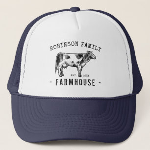 Family Name Farmhouse Rustic Dairy Milk Cow Trucker Hat