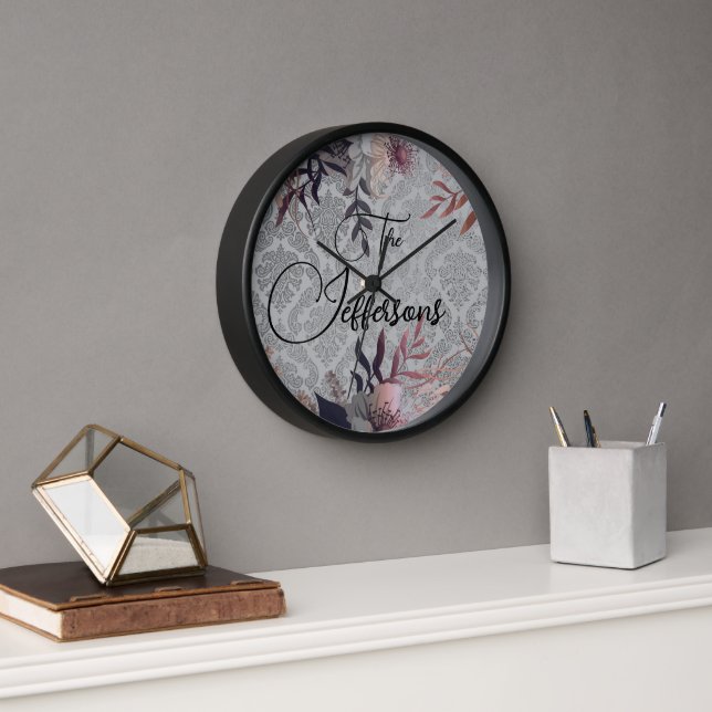 Family Name Floral Damask  Clock (Office)