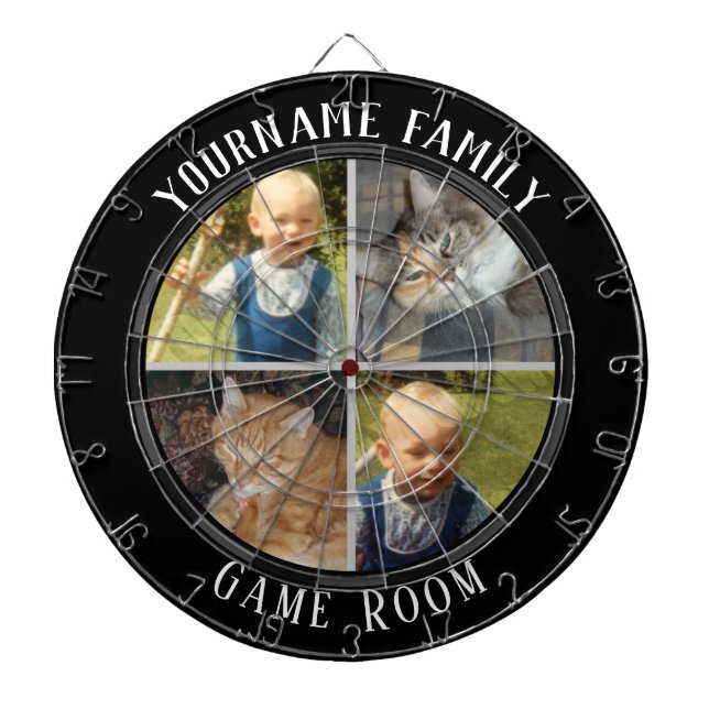 Family Name Four Photo Game Room Dartboard (Front)
