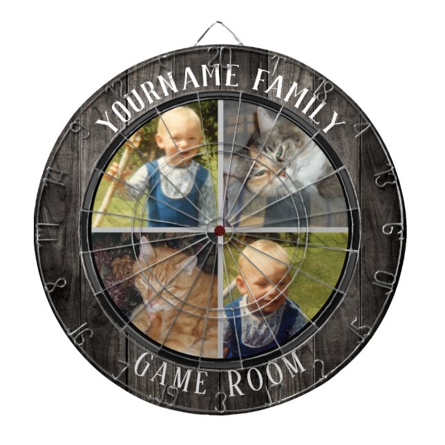 Family Name Four Photo Game Room Dartboard (Front)