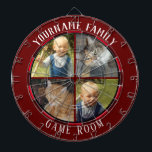Family Name Four Photo Game Room Dartboard<br><div class="desc">Coloured background with custom name and four photo option in the centre of the board. Other colours available in the shop.</div>
