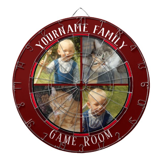 Family Name Four Photo Game Room Dartboard (Front)