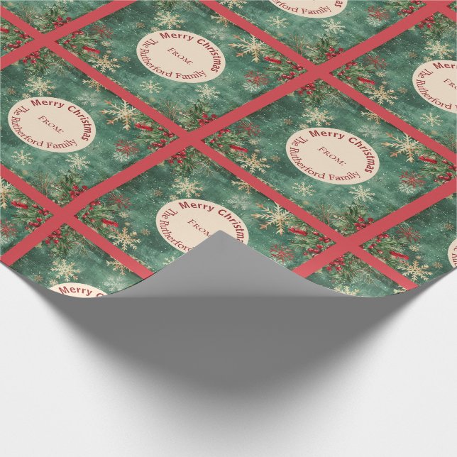 Family Name From or To Recipient Christmas Classic Wrapping Paper (Corner)
