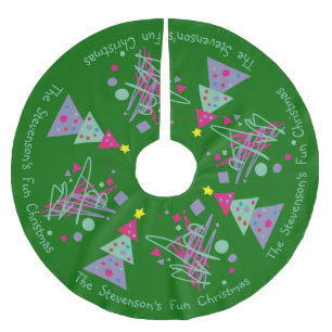 Family Name Fun Christmas Bright Colours Trees Art Brushed Polyester Tree Skirt