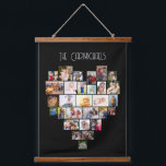 Family Name Heart Shape Photo Collage 29 Pic Black Hanging Tapestry<br><div class="desc">Custom photo display on large wall hanging, further personalised with your family name. The photo template displays your pictures in a heart shaped photo collage which holds 29 images. Your photos are displayed in a mix of square, landscape and portrait formats and, if you have any problems with placement, you...</div>