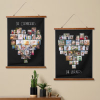 Family Name Heart Shape Photo Collage 58 Pic Black