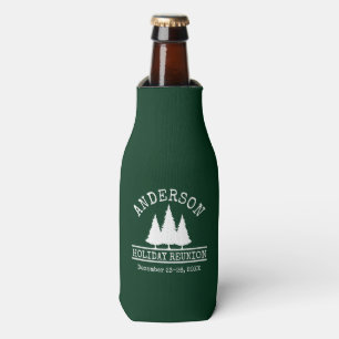 Family Name Holiday Reunion Pine Trees Green Bottle Cooler