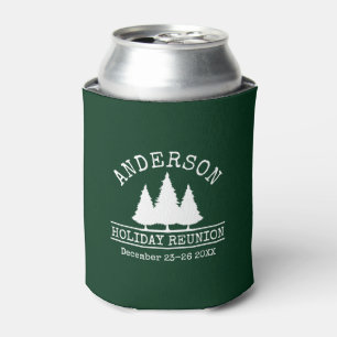 Family Name Holiday Reunion Pine Trees Green Can Cooler