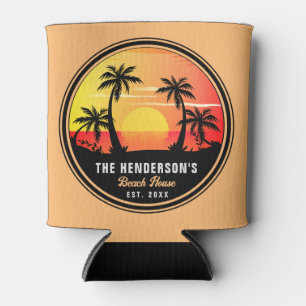 Family Name House Beach Retro Sunset Souvenirs 60s Can Cooler