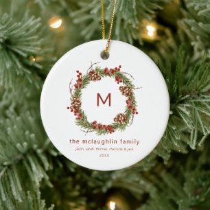 Family Name Initial Christmas Greenery Ceramic Tree Decoration