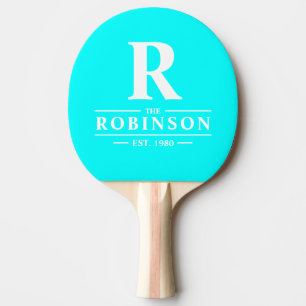 Family Name & Initial Electric Retro Cyan Ping Pong Paddle