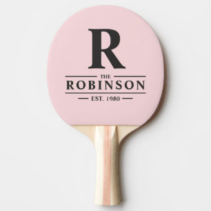 Family Name & Initial Pink Whisper and Black Ping Pong Paddle