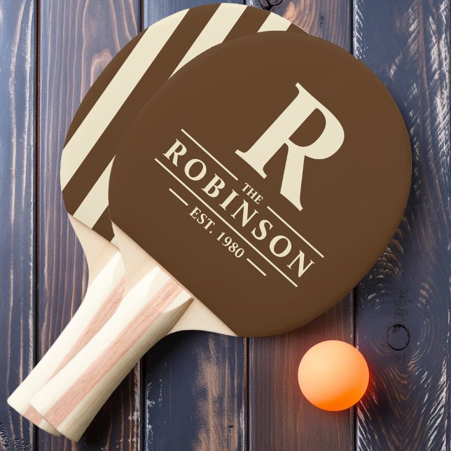 Family Name &Initial Polo Stripe Deep Forest Brown Ping Pong Paddle (Creator Uploaded)