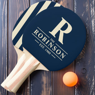 Family Name & Initial Polo Stripe Deep Sea Blue Ping Pong Paddle