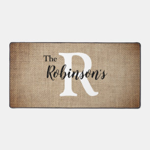 Family Name Initial Rustic Burlap Image Customised Desk Mat