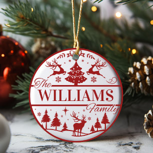 Family Name Keepsake Classic Christmas Custom Ceramic Tree Decoration