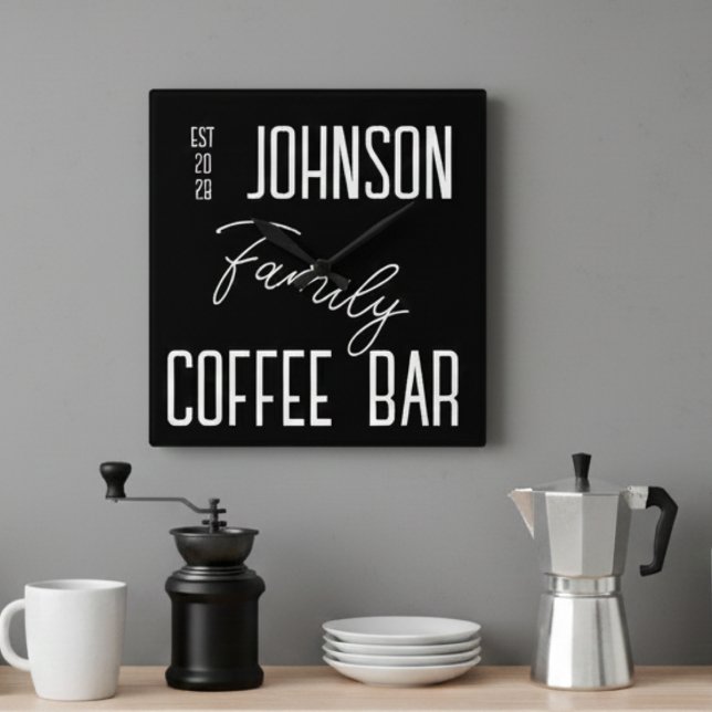Family Name Kitchen Black White Square Wall Clock (Creator Uploaded)