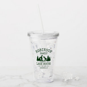 Family Name Lake House Forest Green Trees Acrylic Tumbler