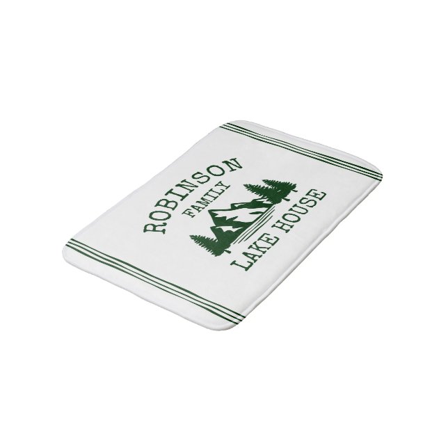 Family Name Lake House Forest Green Trees Bath Mat (Angled)