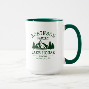 Family Name Lake House Forest Green Trees Big Mug