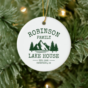 Family Name Lake House Forest Green Trees Ceramic Tree Decoration