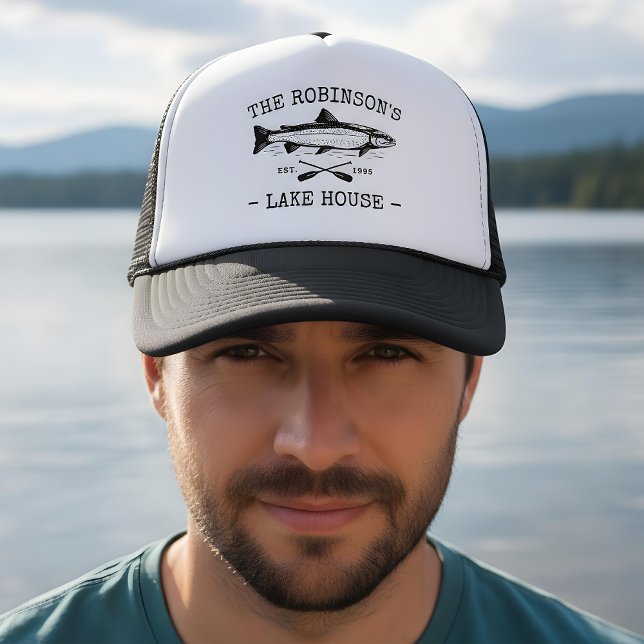 Family Name Lake House Oars Fish Rustic Style Trucker Hat (Creator Uploaded)