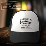 Family Name Lake House Oars Fish Rustic Style Trucker Hat<br><div class="desc">A stylish baseball & trucker hat with your personalised family name, lake house, fishing cabin or other desired text and it's established date. This custom design features rustic style typography with artwork of a fish and boat oars. Feel free to visit my designer store to see more items and designs...</div>