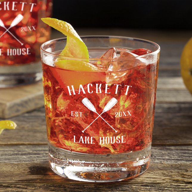 Family Name Lake House Oars Logo Whiskey Glass (Creator Uploaded)