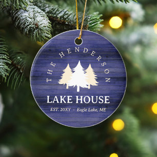 Family Name Lake House Pine Tree wood Personalised Ceramic Tree Decoration