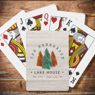 Family Name Lake House Pine Tree wood Personalised Playing Cards