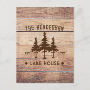 Family Name Lake House Pine Tree wood Personalised Postcard