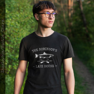 Family Name Lake House Rustic Fish Oars Black T-Shirt