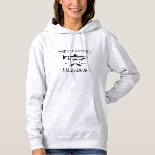 Family Name Lake House Rustic Fish Oars Light Grey Hoodie