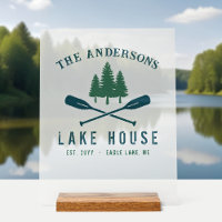 Family Name Lake House Rustic Oars Pine Trees