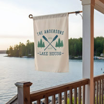 Family Name Lake House Rustic Oars Pine Trees