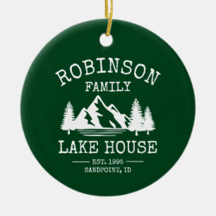 Family Name Lake House Trees Forest Green Ceramic Tree Decoration