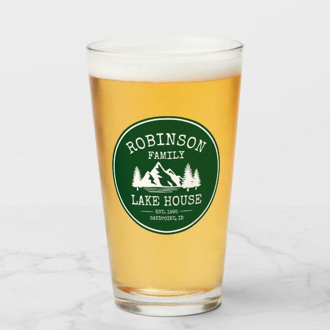 Family Name Lake House Trees Forest Green Glass (Front Filled)