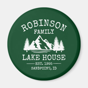 Family Name Lake House Trees Forest Green Magnet