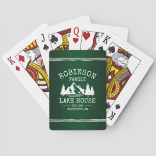 Family Name Lake House Trees Forest Green Playing Cards