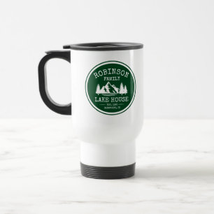 Family Name Lake House Trees Forest Green Travel Mug