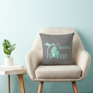 Family Name Love Home State Of Michigan Silhouette Cushion