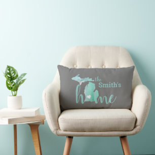 Family Name Love Home State Of Michigan Silhouette Lumbar Cushion