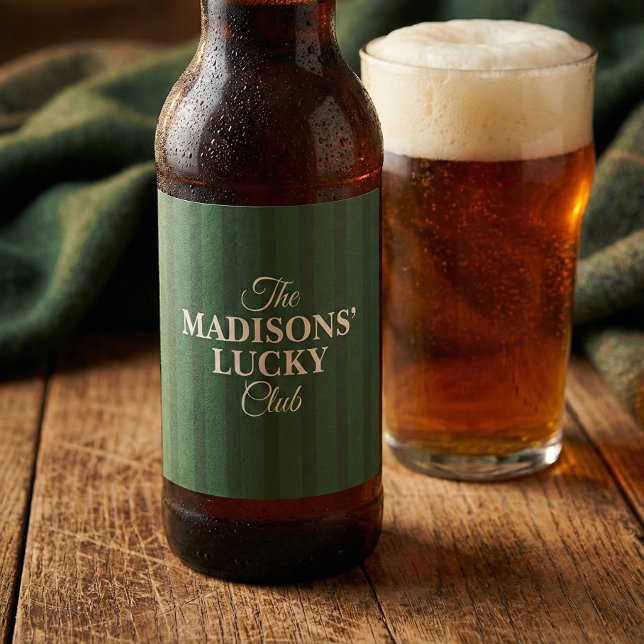 Family Name Lucky St Patricks Green Beer Bottle Label (Creator Uploaded)