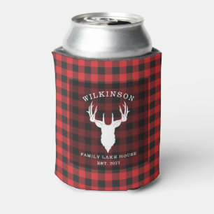 Family Name Lumberjack Plaid Lake House Can Cooler