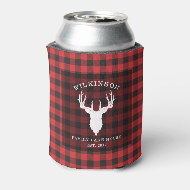 Family Name Lumberjack Plaid Lake House Can Cooler (Can Back)