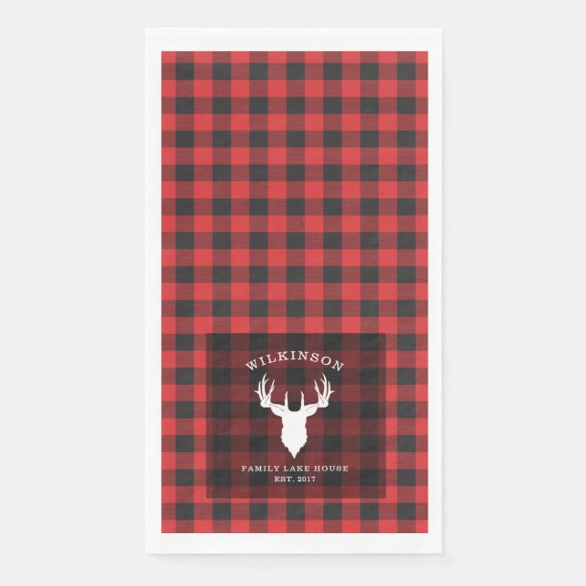Family Name Lumberjack Plaid Lake House Napkin (Front)